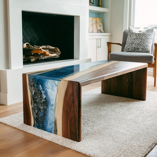 costal wooden epoxy waterfall table for home decors in miami
