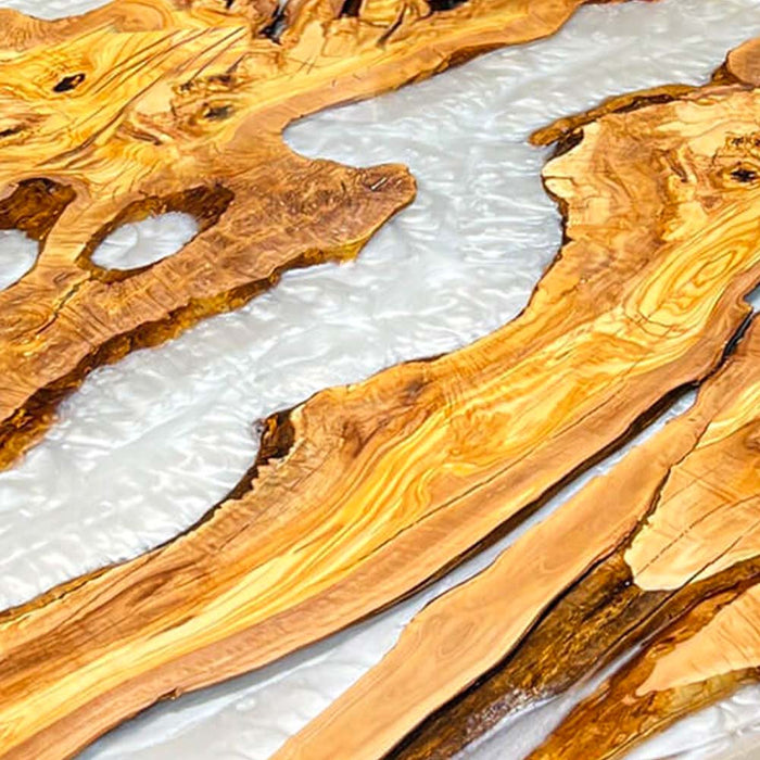 unique olive wood epoxy dinning table for kitchens & living rooms in las vegas