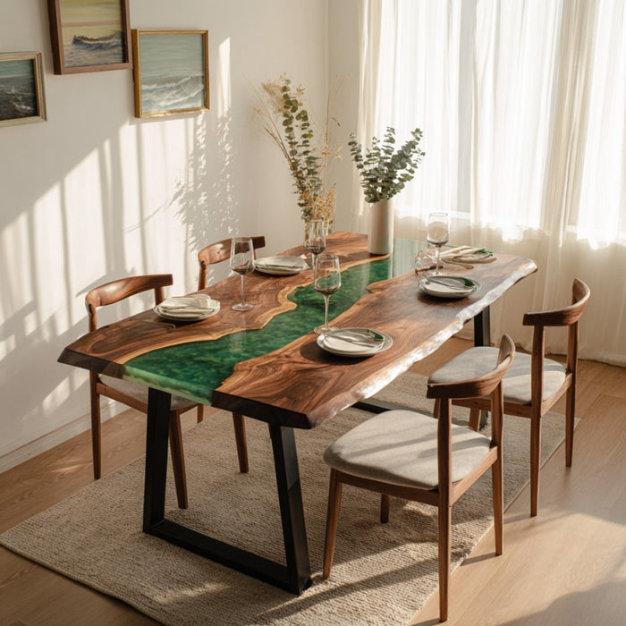 black walnut epoxy dinning table for cozy homes in san francisco