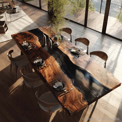 extra large epoxy dinning table for family gatherings in new york