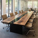 Long wooden conference table for modern office setting in california