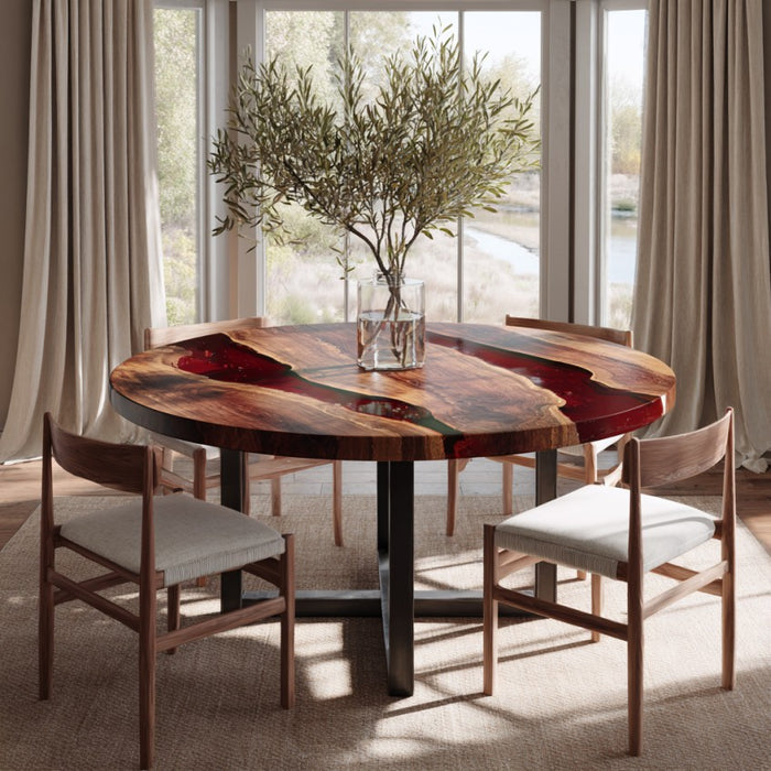 black walnut epoxy dinning & coffee table for homes in florida