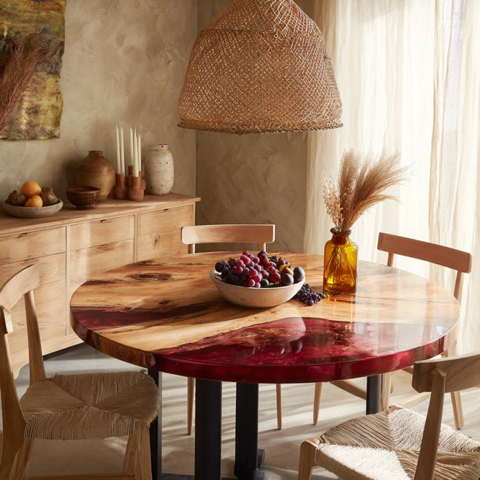 round wooden epoxy dinning & coffee table for living spaces in florida