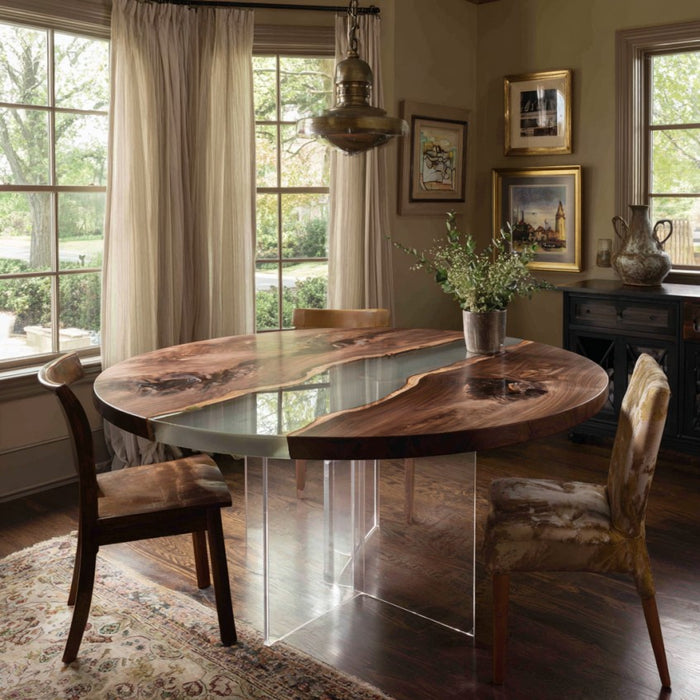 elegant black walnut clear epoxy table for dinning & coffee spaces in california