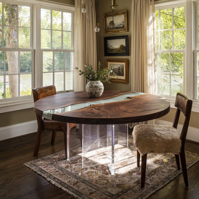 natural black walnut clear epoxy resin table for dinning & living spaces in california