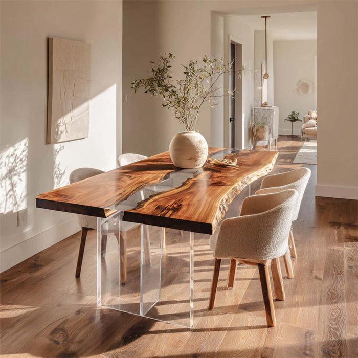 solid wood clear epoxy resin table for modern homes in florida