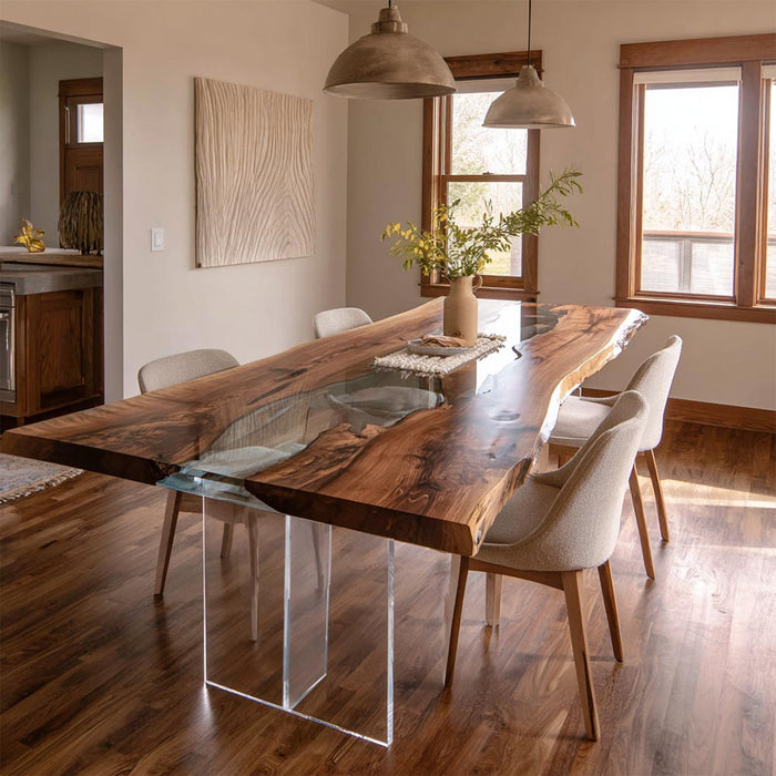 live edge black walnut clear epoxy resin table for homes & offices in florida