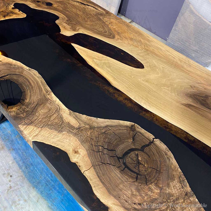 Modern epoxy dinning table with deep black resin