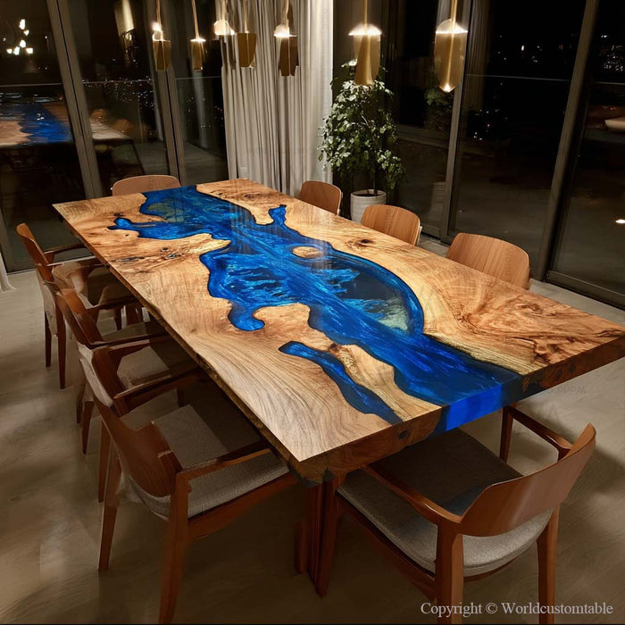 Custom blue river olive wood epoxy dinning table