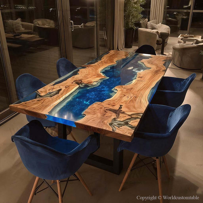 Handmade olive wood epoxy dinning table for modern homes