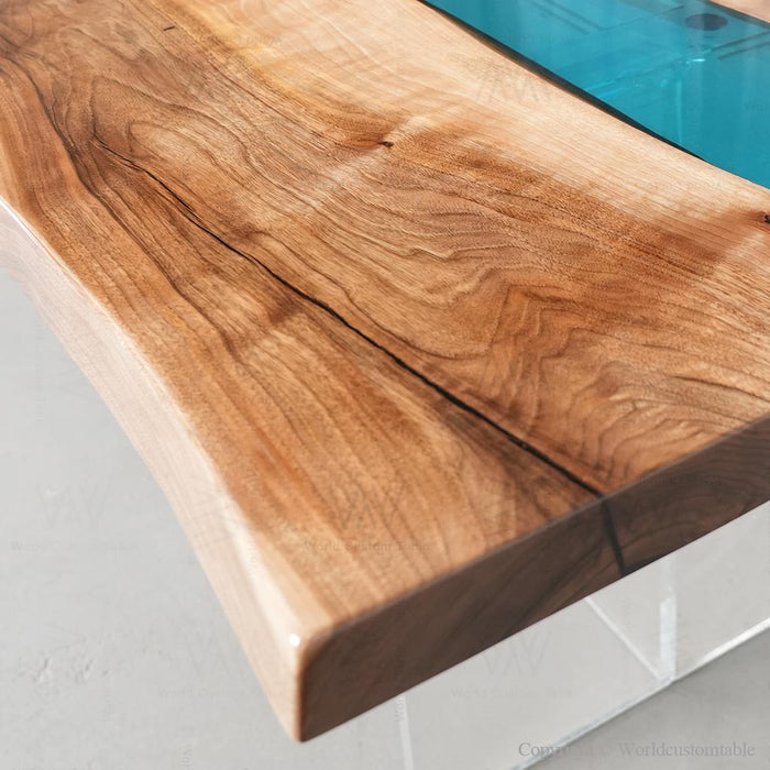 Handcrafted epoxy dinning table in a contemporary home interior