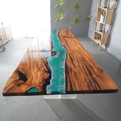 Walnut custom epoxy dinning table styled