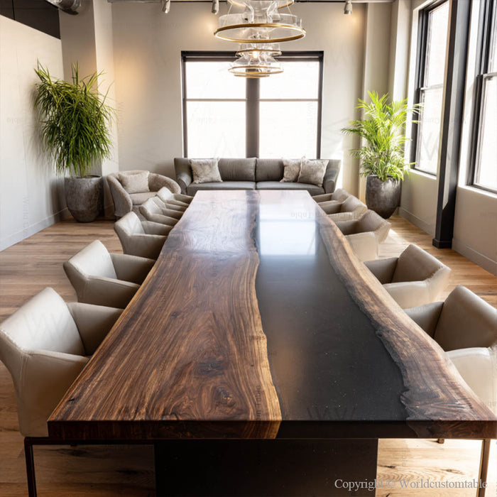 Luxury epoxy conference table displayed in a modern boardroom