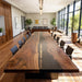 Luxury handcrafted black walnut epoxy conference table in boardroom