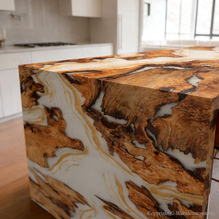 White epoxy waterfall table in elegant living room