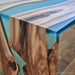 Emerald green resin detail on epoxy waterfall table