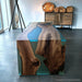 Epoxy waterfall dining table in modern dining room