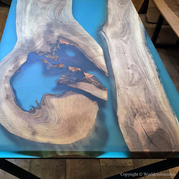 Modern home interior featuring epoxy waterfall table