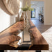 Close-up of black walnut wood and transparent epoxy detailing