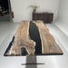 Modern walnut epoxy river meeting table perfect for executive conference rooms.