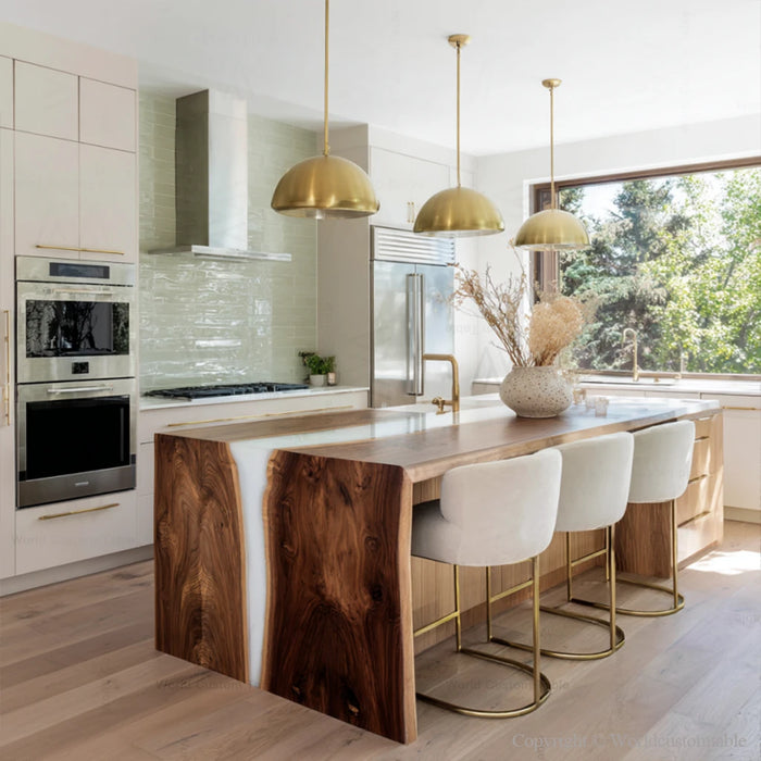 Luxury black walnut and white epoxy kitchen dining table
