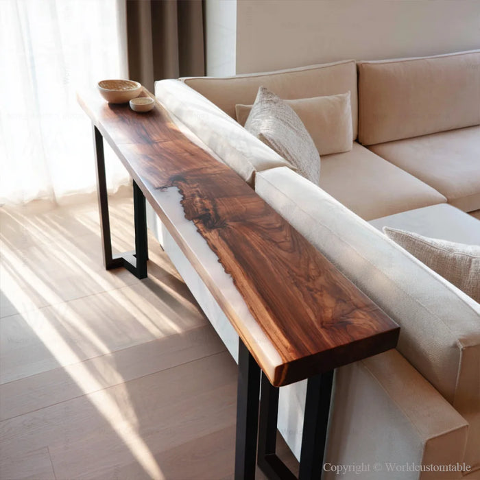 Contemporary epoxy side table showing detailed craftsmanship and glossy finish