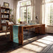 Luxury walnut epoxy waterfall table with teal resin workspace