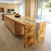 Close up of handcrafted epoxy waterfall edge and wood grain