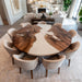 Close-up of white epoxy resin surface on round dining table