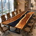Ready to ship 48 x 132 walnut and black epoxy conference table with two power outlets
