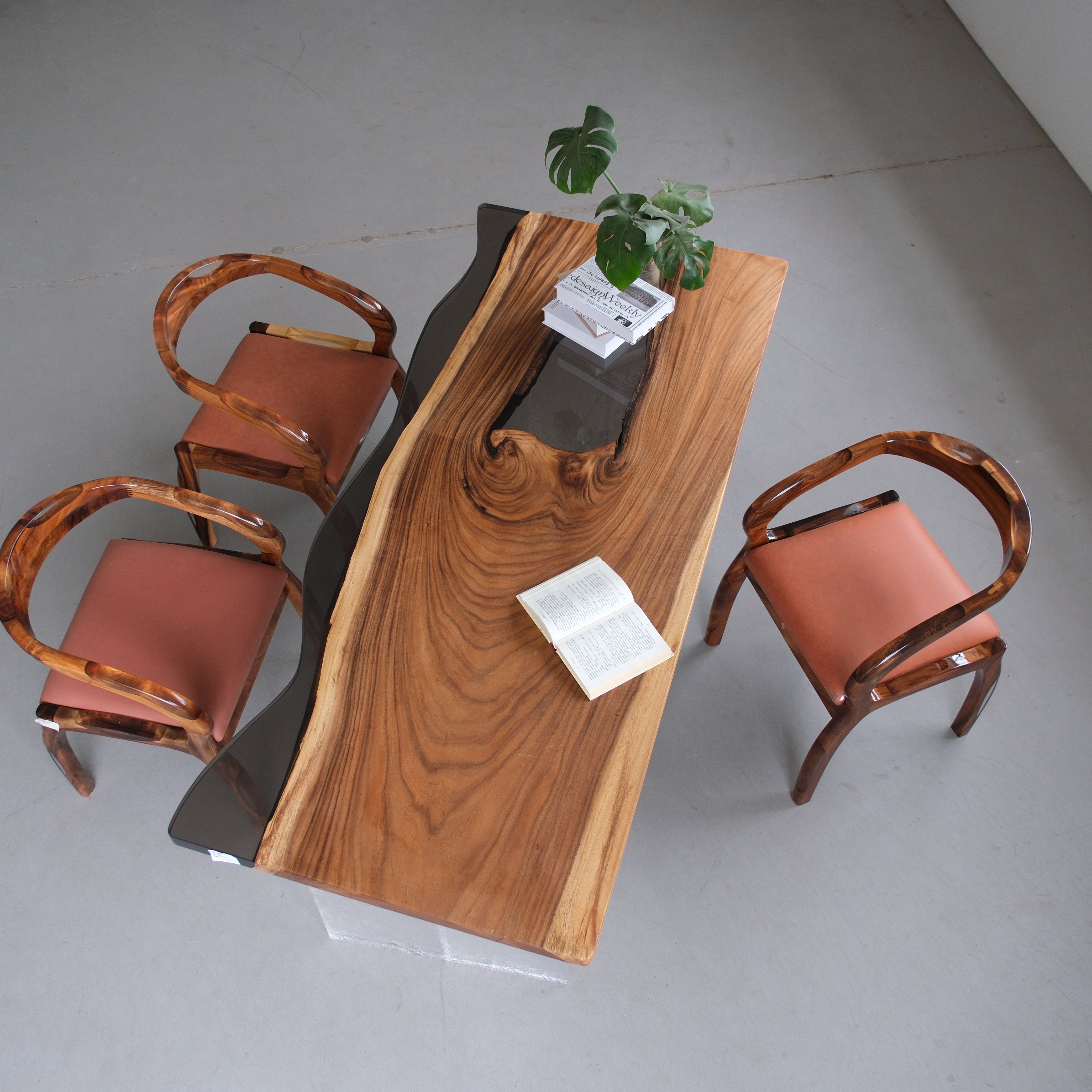 Walnut Epoxy Gray Transparent Live Edge Resin Table