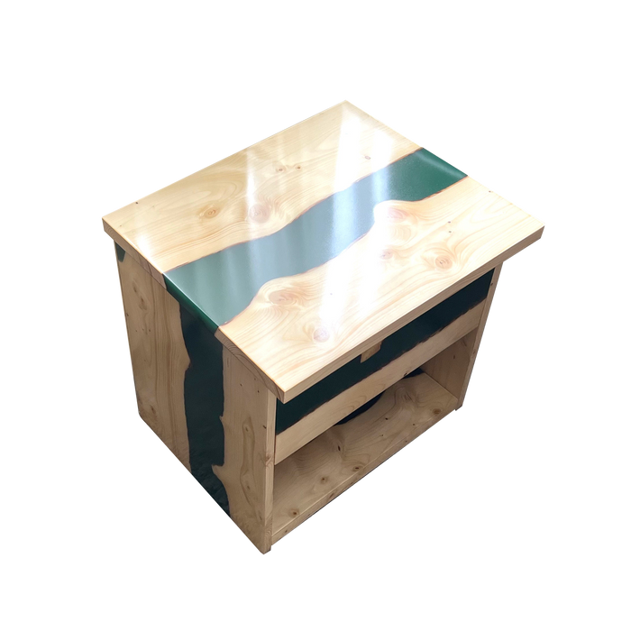 Artisan-made black epoxy bedside table with luxury design.