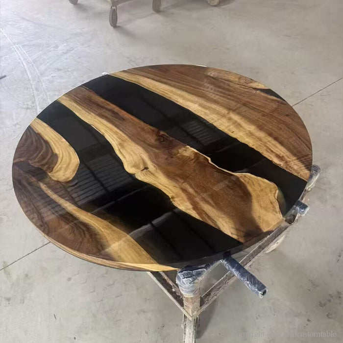 Black epoxy and walnut round table centerpiece for home decor