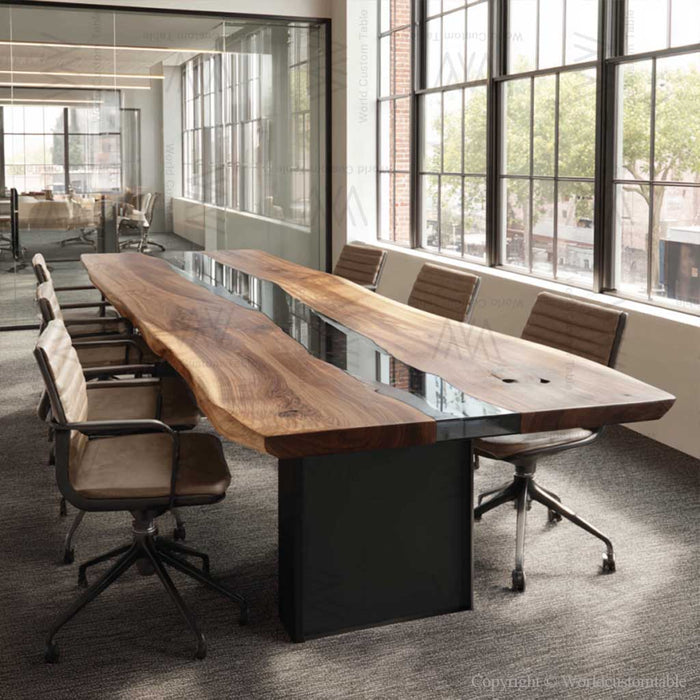long square wooden epoxy conference table for meeting rooms in california