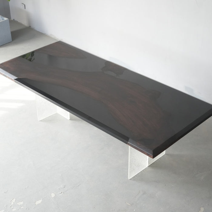 Black epoxy walnut dining table for farmhouse and rustic interiors