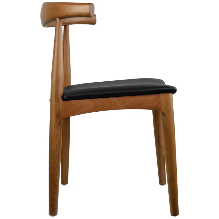 Wooden chair with black cushion on a white background