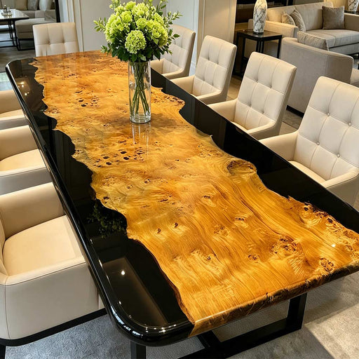 Luxury poplar epoxy boardroom table with black resin surface for executive office interiors