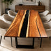Walnut dining table featuring deep black epoxy resin in a modern design