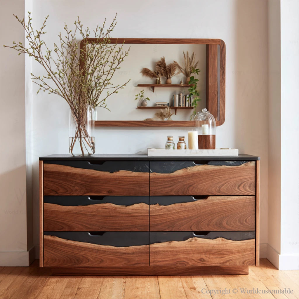 brown dresser black handles Walnut 6 Drawer Dresser | Bedroom main image 1