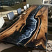 Luxury black walnut conference table featuring handcrafted black ocean wave epoxy resin and live edge wood design.