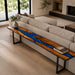 Black walnut sofa table with flowing blue epoxy resin waves