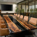 Black walnut epoxy conference table in modern executive boardroom