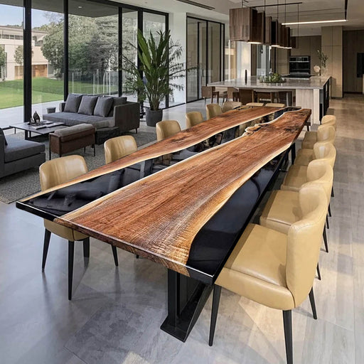Custom black walnut epoxy conference table for modern office spaces