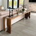 84 inch black walnut epoxy console table with waterfall legs in modern entryway