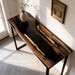 Black walnut epoxy console table with black resin
