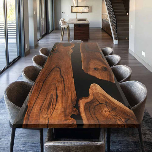Dining room with a wooden table and chairs in a modern home setting
