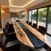 Black walnut epoxy dining table with blue galaxy resin boat shape design