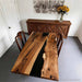 Black walnut epoxy dinning table in modern dinning room