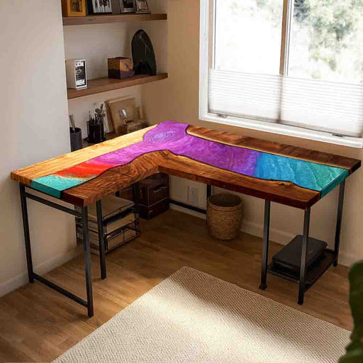 black walnut wood swirl epoxy resin table for studies in texas