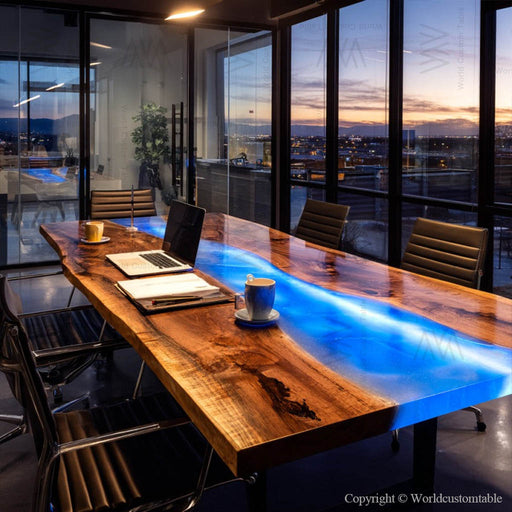 new arrival wooden epoxy led table for american offices in chicago